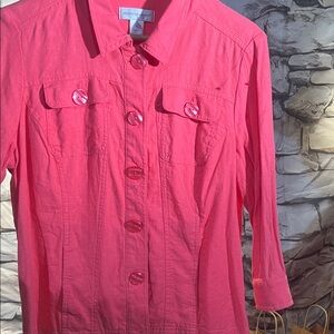 Pinkish and peachy linen waist length double pockets&two pockets above hem